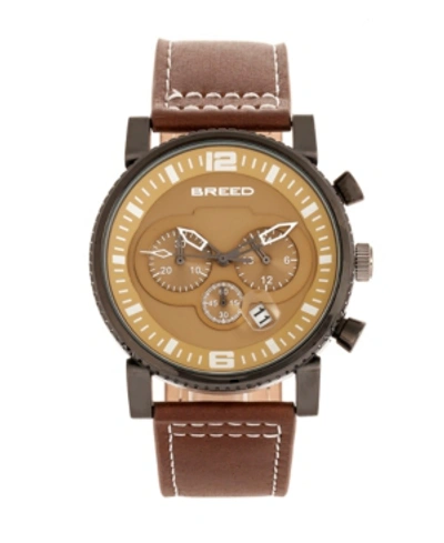 Breed Quartz Ryker Camel Face Chronograph Genuine Brown Leather Watch 45mm