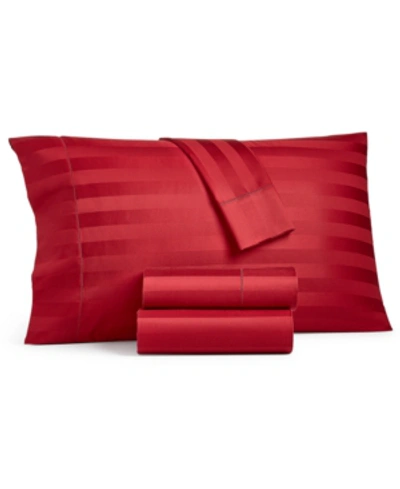 Charter Club Damask 1.5" Stripe Extra Deep Pocket 550 Thread Count 100% Cotton 4-pc. Sheet Set, Queen, Created Fo In Pomegranate