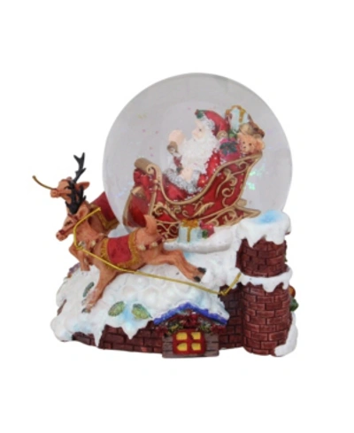 Northlight Santa Claus On Sleigh With Reindeer Musical Christmas Snow Globe Tabletop Decoration In Red
