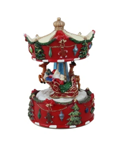Northlight Animated Musical Santa And Reindeer Carousel Christmas Table Top Decor In Red