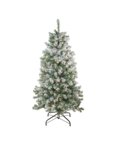 Northlight 4.5' Pre-lit Flocked Winema Pine Artificial Christmas Tree In Green