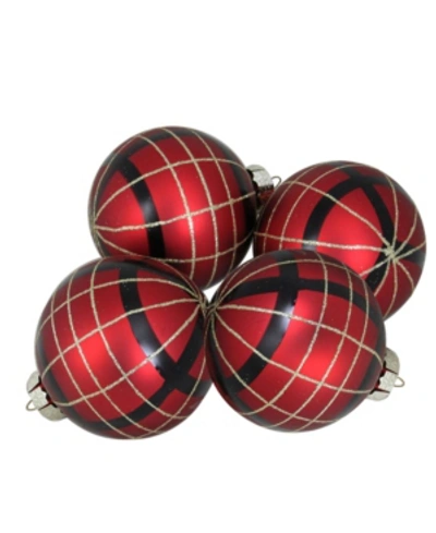 Northlight 4 Count And Plaid Christmas Ball Ornaments In Red