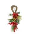 Northlight 28" Red Ornament And Berry Gold Glittered Christmas Teardrop Swag In Red