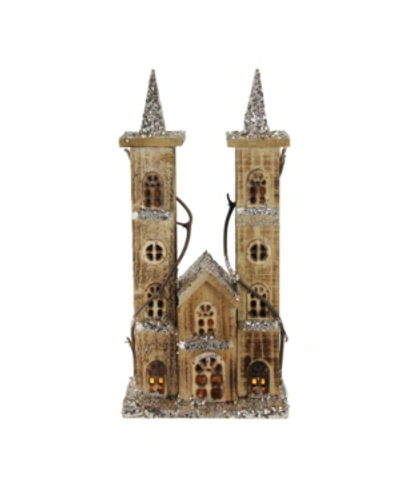 Northlight 15.75" Led Lighted Double Tower Brown Wooden Church Christmas Decoration