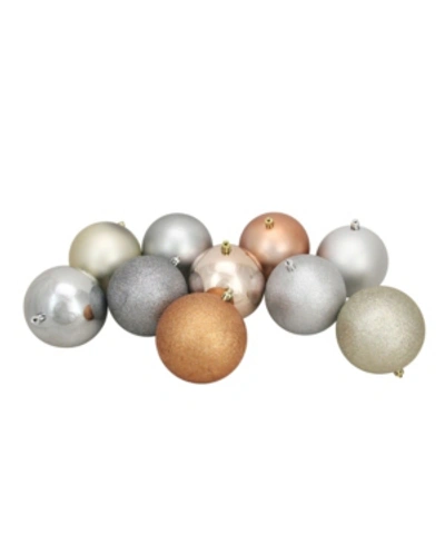 NORTHLIGHT 12CT ALMOND/SILVER/PEWTER/CHAMPAGNE SHATTERPROOF 3-FINISH CHRISTMAS BALL ORNAMENTS 4"