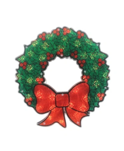 Northlight 15" Lighted Holographic Christmas Wreath Window Silhouette Decoration In Red