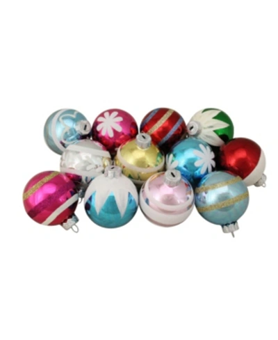Northlight 12 Count Frosted And Glitte Shiny Multi Color Christmas Ball Ornaments In White