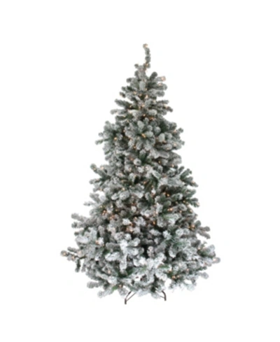 Northlight 6.5' Pre-lit Flocked Natural Emerald Artificial Christmas Tree In Green