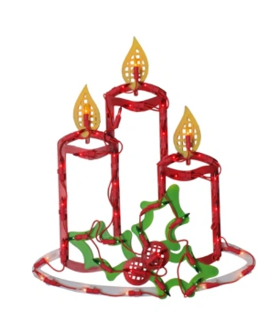 Northlight Lighted Candles With Holly And Berry Christmas Window Silhouette In Red