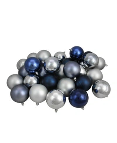 Northlight 32ct Sapphire Blue/denim/silver/pewter Gray Shatterproof Christmas Ball Ornaments 3.25" In Multi