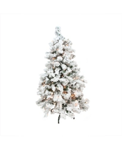 Northlight 4.5' Pre-lit Flocked Pine Medium Artificial Christmas Tree In Green