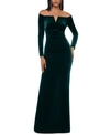 Xscape Velvet Off-the-shoulder Gown In Green