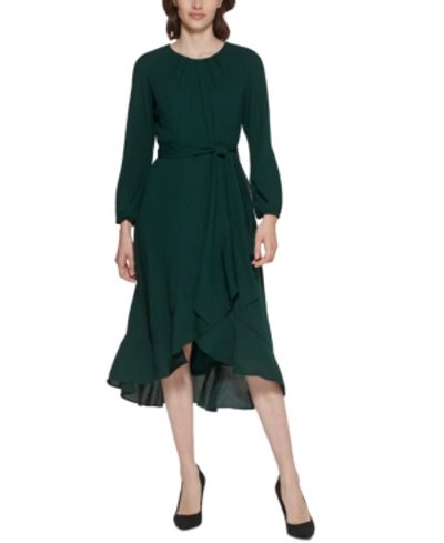 Jessica Howard Petite Ruffled High-low Dress In Green