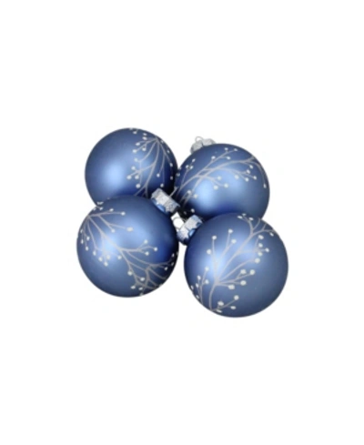Northlight 4 Count Slate Tree Branch With Flower Buds Matte Finish Glass Christmas Ornament Ball Set In Blue