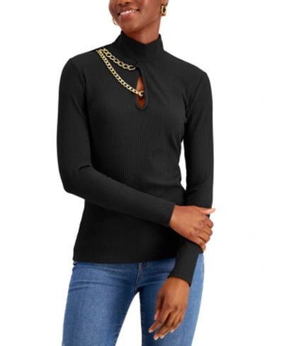 Inc International Concepts Petite Chain-trim Keyhole Top, Created For Macy's In Deep Black