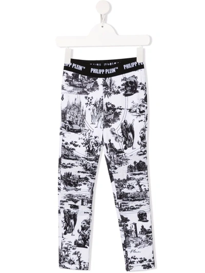 Philipp Plein Junior Kids' En Plein Air-print Stretch-cotton Leggings In White