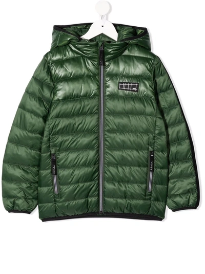 Molo Kids' Patch-detail Hooded Padded Jacket In Green