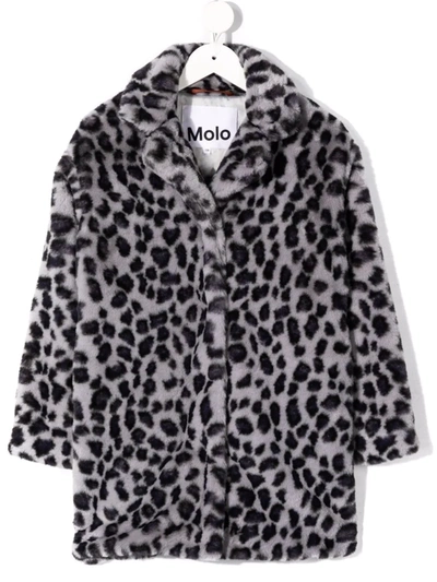 Molo Kids' Haili Super Soft Faux Fur Jacket In Snow Leopard Print In Snowy Leo Fur