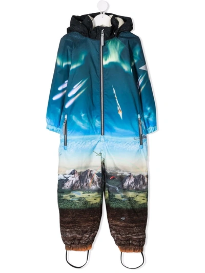 Molo Kids' Mountain-print Jumpsuit In Blue