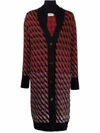 Ferragamo Pattern-jacquard Wool-blend Long Cardigan In Red