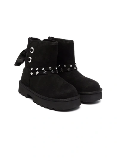 Liu •jo Kids' Nina Star-studded Suede-effect Ankle Boots In Black