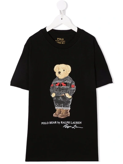 Ralph Lauren Kids' Polo Bear Cotton T-shirt In Black