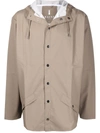 Rains Drawstring-hood Buttoned Rain Jacket In Neutrals