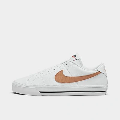 Nike Men #39 s Court Legacy Leather Casual Shoes In White/desert Ochre