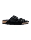 Birkenstock Open Toe Flat Sandals With Fur Texture And Contrast In Black