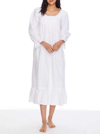Eileen West Flannel Ballet Nightgown In White Embroidered