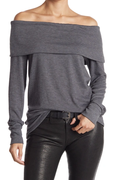 Go Couture Popover Off-the-shoulder Sweater In Charcoal