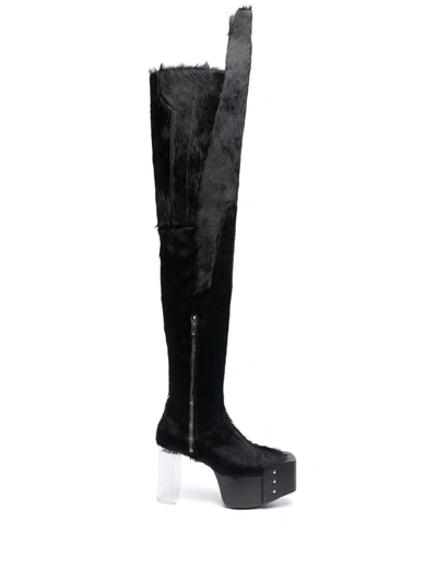 Rick Owens Wader Thigh High Boots In Black