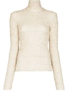 Nanushka Textured Long-sleeve Turtleneck Top In Nude