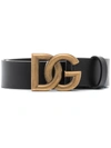 Dolce & Gabbana Lux Leather Belt With Crossover Dg Logo Buckle Accessories In Schwarz