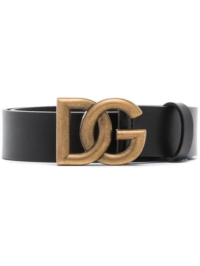 Dolce & Gabbana Crossover Dg Buckle Belt In Black