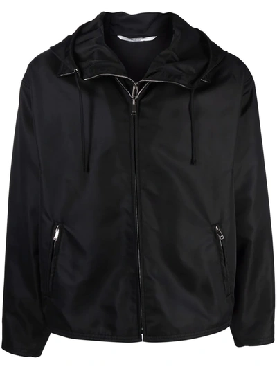 Valentino Dual Zip-detail Hooded Short Jacket In Black