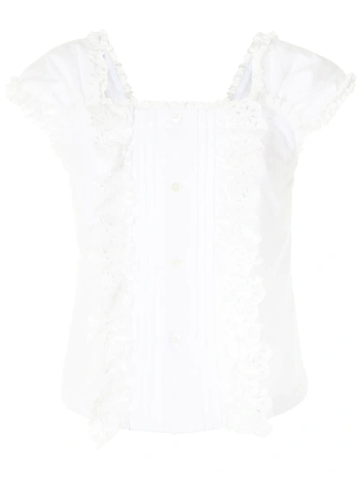 Comme Des Garcons Girl Embroidered Front Bib Blouse In Weiss