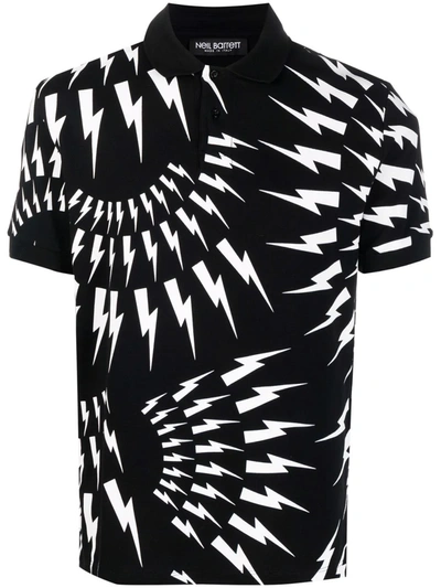 Neil Barrett Thunder Bolt-print Polo Shirt In Schwarz