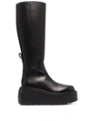 VALENTINO GARAVANI VLOGO KNEE-HIGH LEATHER PLATFORM BOOTS