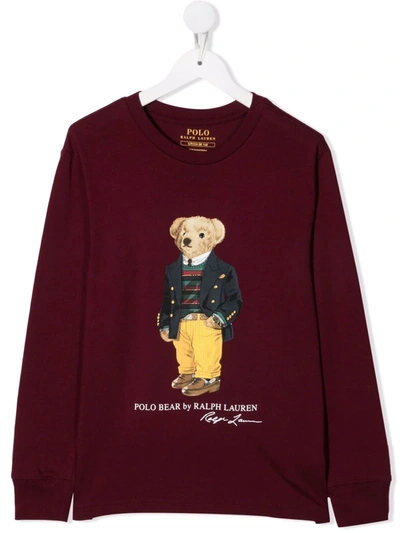 Ralph Lauren Kids' Polo Bear-print Cotton Sweatshirt In Red