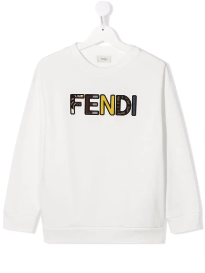 Fendi Kids' Logo-embroidered Cotton Sweatshirt In White