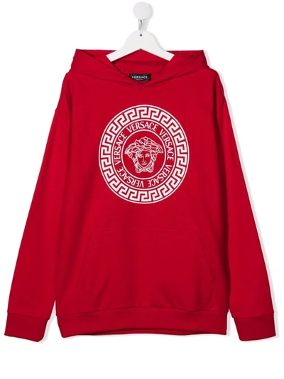 Versace Kids' Logo Print Hoodie In Red