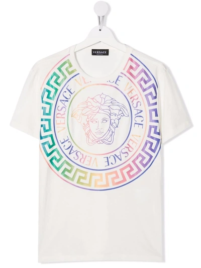 Versace Kids' Logo Crew-neck T-shirt In White