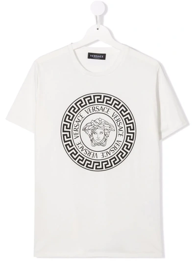 Versace Kids' Logo Crew-neck T-shirt In White