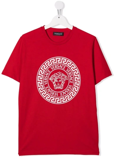 Versace Kids' Medusa Print Cotton Jersey T-shirt In Red