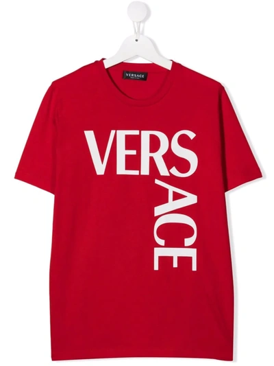 Versace Kids' Logo-print Cotton T-shirt In Rot