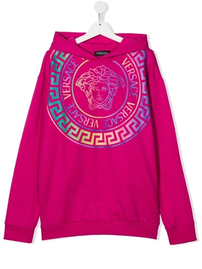 Versace Kids' Logo Print Hoodie In Pink