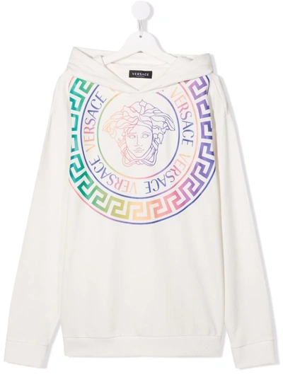 Versace White Sweatshirt With Hood And Multicolor Print Kids