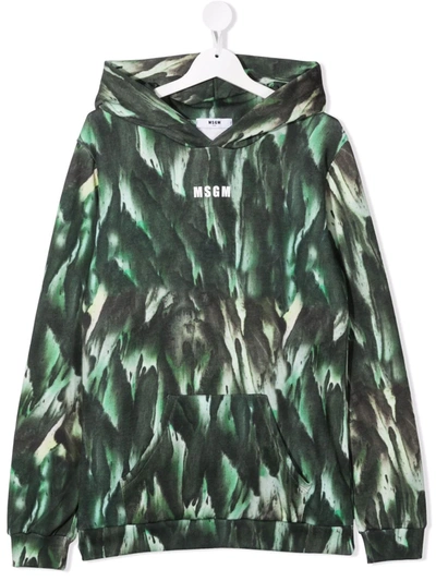 Msgm Kids' Printed Cotton Sweatshirt Hoodie In Green