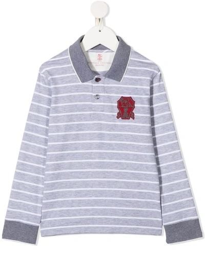 Brunello Cucinelli Kids' Stripe Polo Shirt In Grey